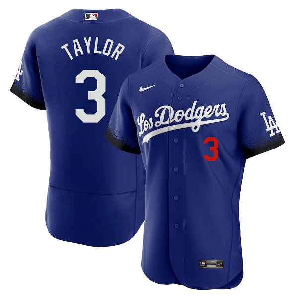 Men's Royal Los Angeles Dodgers #3 Chris Taylor 2021 City Connect Flex Base Stitched Baseball Jersey